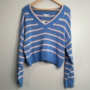 AEO American Eagle Outfitters Women’s Large blue pink v-neck sweater NWT 579B7